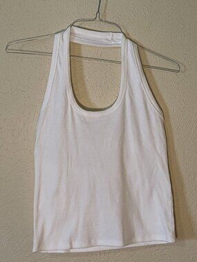 Pilcro White Ribbed Halter Top, Size Large